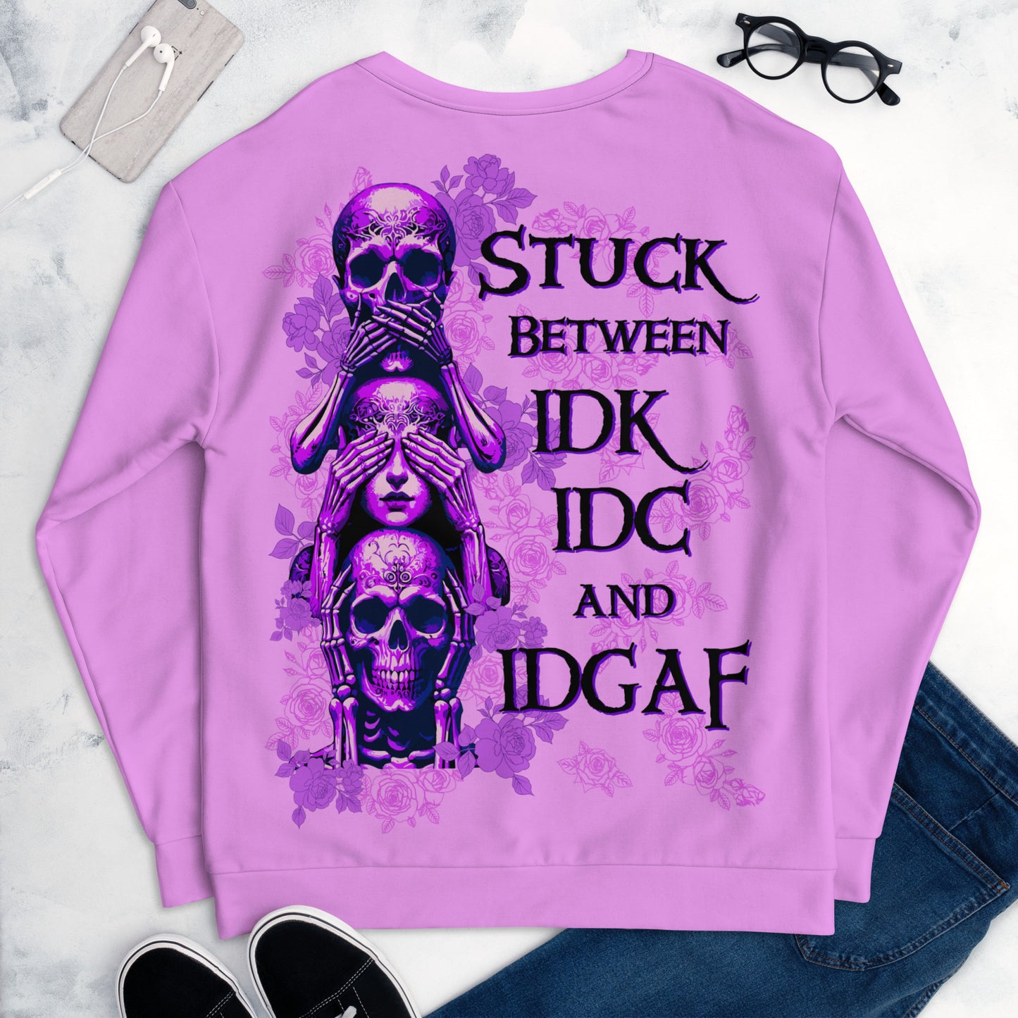 STUCK BETWEEN IDK IDC AND IDGAF SKULL Purple